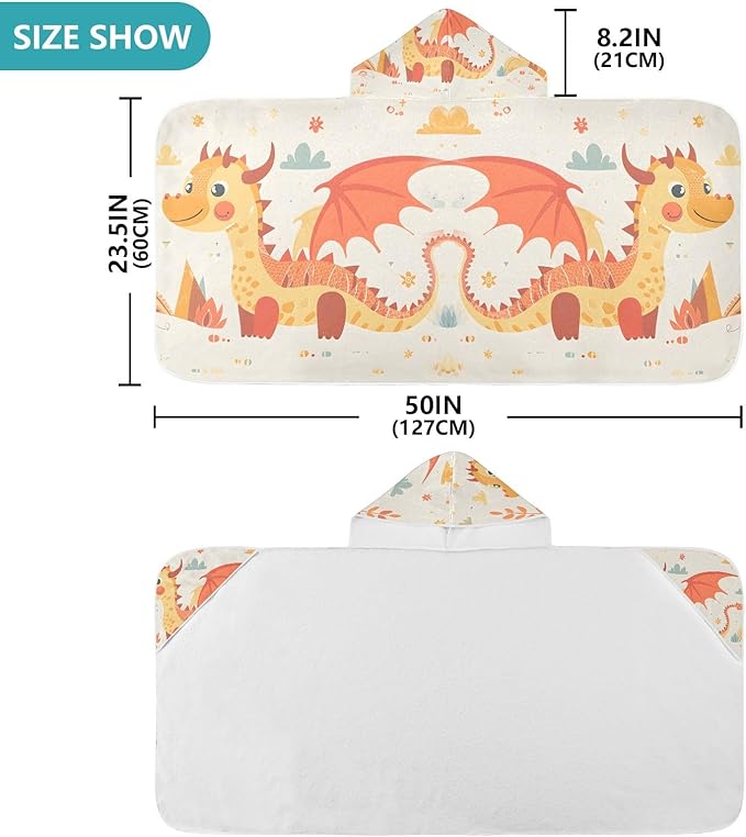 Hooded Towel for Kids Graphic with A Dragon Beach Wrap Bath Towels 50x23.5in