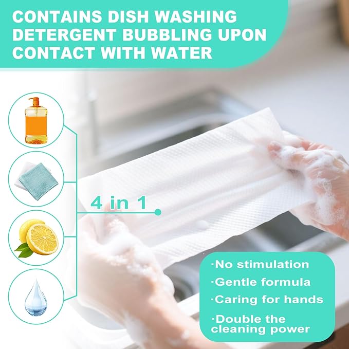 twoworld Disposable Dish Cleaning Wipes,Dish Wipes for Washing Dishes No Water for Camping Travel Kitchen Outdoor(pack of 30)