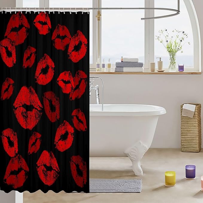 Feelyou Lips Shower Curtains Kissing Lips Bathroom Curtain for Kids Women Men Romantic Bathroom Accessories Waterproof Polyester Fabric for Stalls Bathtubs 72"x84"