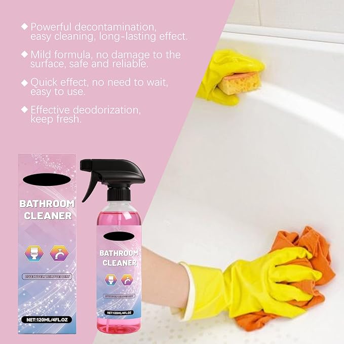 Bathroom Cleaner Pink Foam Spray, Powerful Limescale & Urine Stain Remover, No-Rinse Descaler for Showers, Bathtubs, Sinks, Tiles & Glass Surfaces (1Pcs)