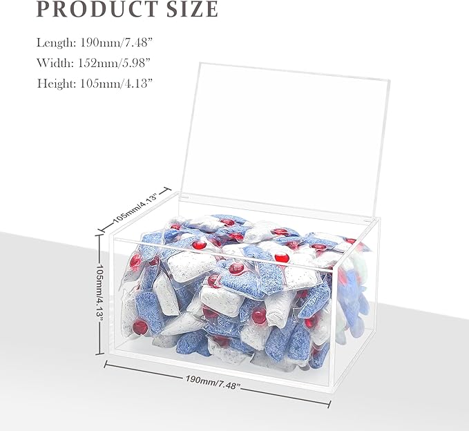 Dishwasher Pod Holder Acrylic with Hinged Lid, Modern Style Dishwasher Cleaner Tablets Container Box for Detergent, Clear