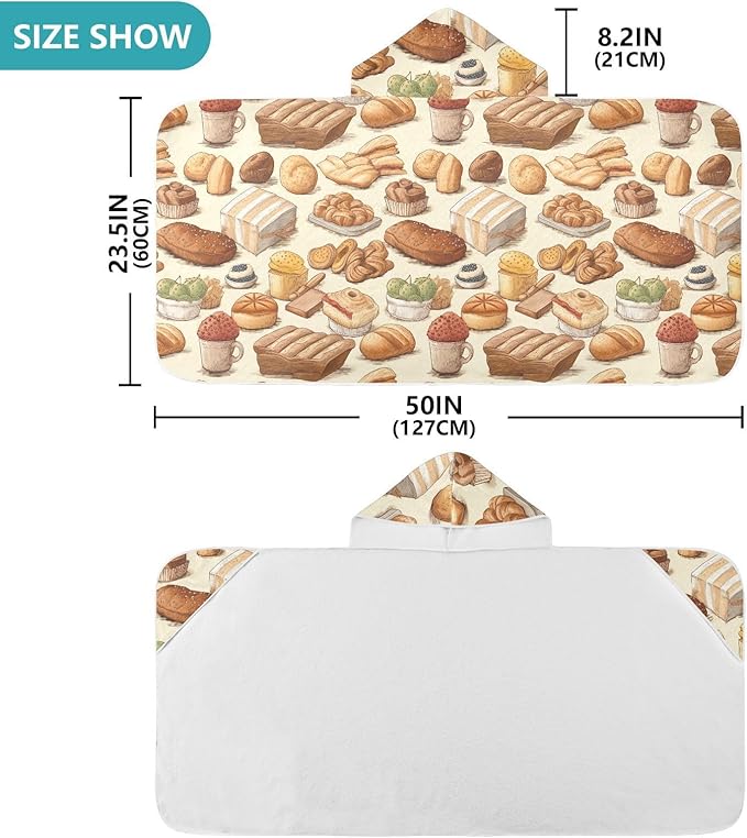 Kids Hooded Towels Kawaii Bakery Bread Cake Swimming Beach Towel 23.5" x 50" Bath Towel for Boys Girls 21214782 K
