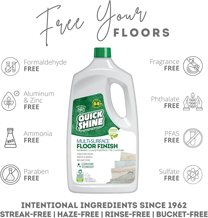Quick Shine Multi Surface Floor Finish 64oz | Cleaner & Polish to use on Hardwood, Laminate, Luxury Vinyl Plank LVT, Tile & Stone | Safer Choice w/Clean Shine Technology | Shine-Protect-Refresh