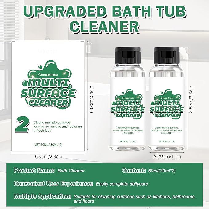 JAOJAO Bath Tub Cleaner for Jet Tubs, Whirlpools & Spa Bath System, Powerful and Multifunctional, Gentle & Safe Formula Protecting Family for Bathroom Bathtub Shower Washbasin and Kitchen, 30ml*2
