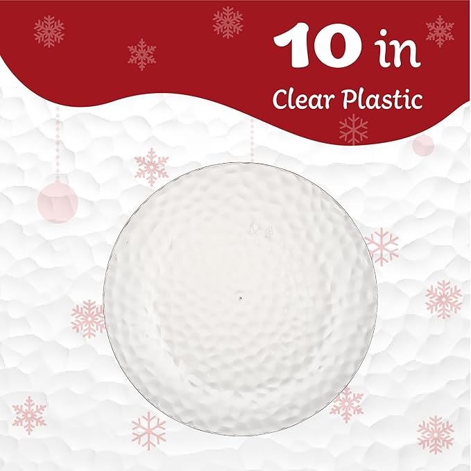 PLASTICPRO 30 Pack Heavyweight Disposable Plastic Plates - Elegant Clear Hammered Platsic Party Dishes (Clear, 10'' INCH PLATES)