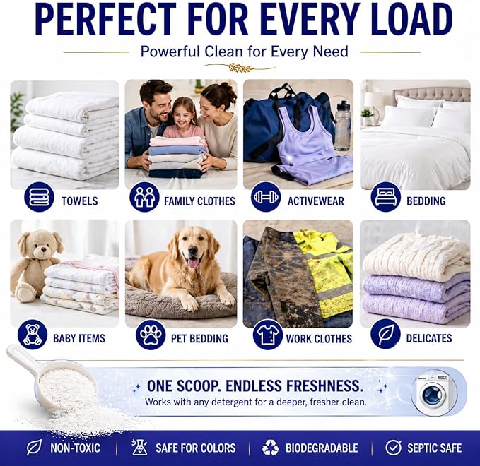 Oxygen Boosted Laundry Scent Booster Powder – Laundry Booster & Odor Eliminator, Laundry Freshener, Deep Clean Detergent Booster, Long Lasting Laundry Scent, HE Safe (1lb) (Clean Cotton Fresh)