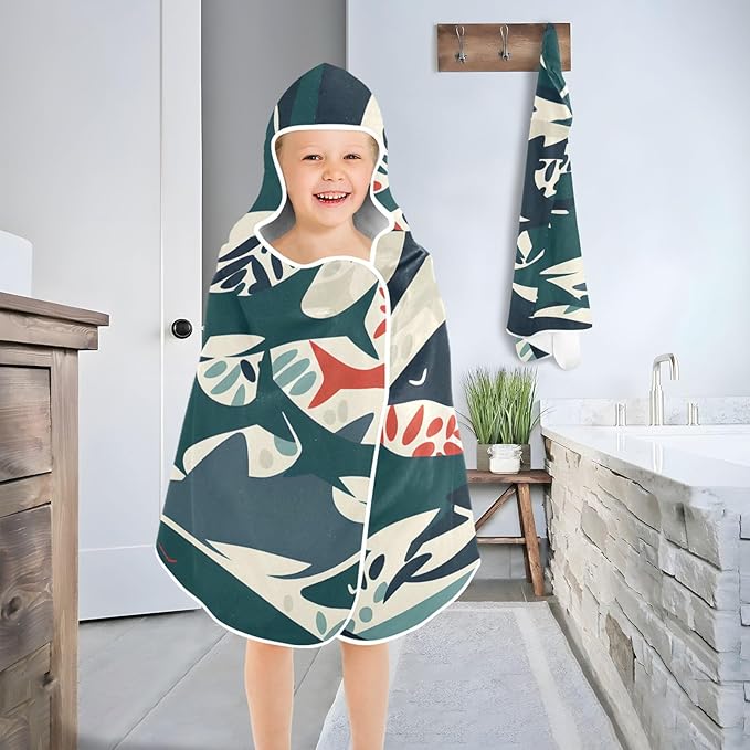 Hooded Towel for Kids Sink Or Swim Sharks Beach Wrap Bath Towels 50x23.5in