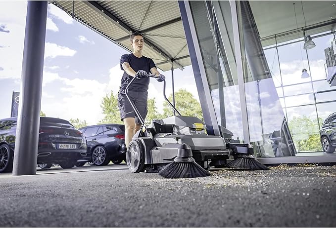 KÄRCHER Pro Walk Behind Outdoor Push Sweeper, KM 70/20 C 2SB, Two Bristle Brushes, Sweeps up to 20,000 ft²/h - 11 Gallon Capacity - for Commercial Use in Warehouses, Workshops, and More