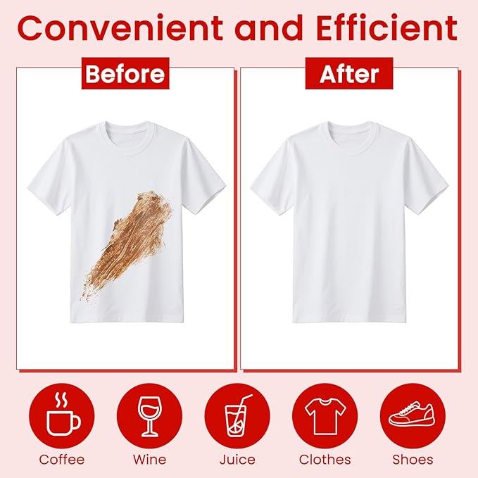 Stain Remover Wet Wipes Bulk, Individual Wrapped Clothes Portable Travel Messy Eater Cleaning Laundry Stain Removal Wipes Pocket Size for Clothing Fabric/Shoes/Wine/Fast Food 7.1 x 4.7 Inch (Red 100)