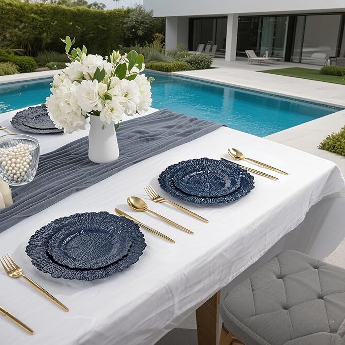 DaYammi 60Pcs Blue Plastic Plates - Dark Blue Pates Disposable - Heavy Duty Plastic Plates for Party Including 30 Dinner Plate, 30 Dessert Plate,blue Disposable plates for Party Wedding Dinner