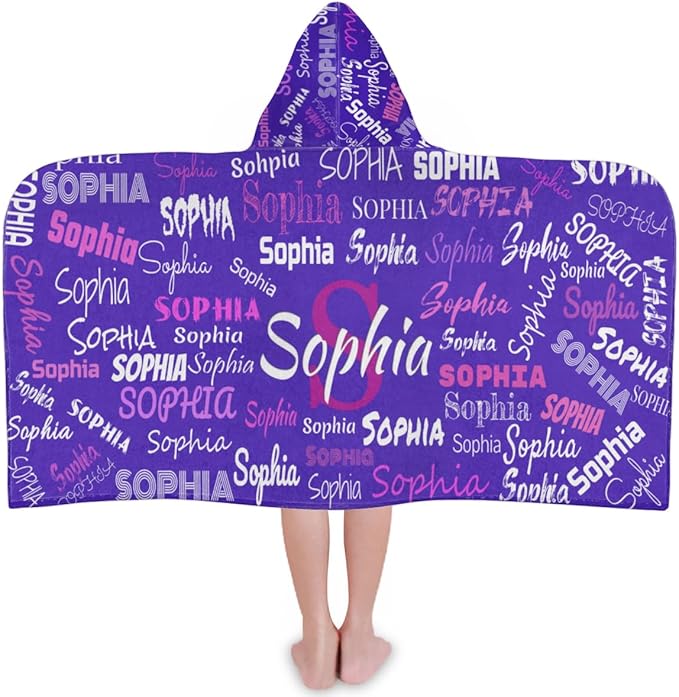 Personalized Hooded Bath Towel Wrap - Large Hooded Kids Towel Toddler Shower Pool Beach Towel Soft Plush Absorbent Quick Dry Towel, 24x50in, Dark Orchid Purple Color