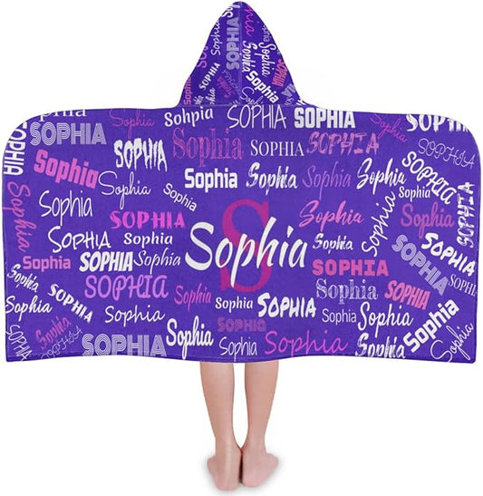 Personalized Hooded Bath Towel Wrap - Large Hooded Kids Towel Toddler Shower Pool Beach Towel Soft Plush Absorbent Quick Dry Towel, 24x50in, Dark Orchid Purple Color