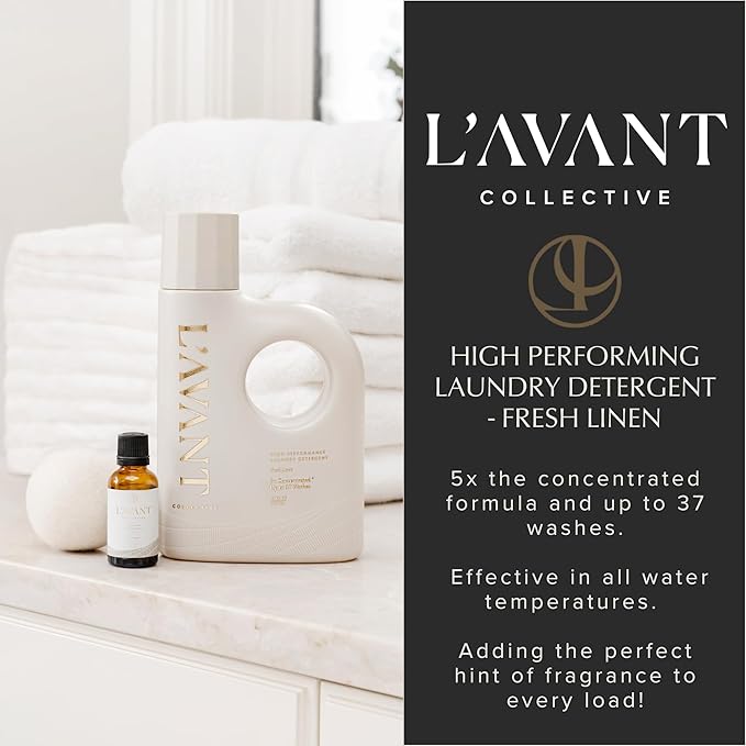 L'AVANT Collective Luxury Laundry Detergent | Fresh Linen | Natural Non-Toxic Liquid Laundry Soap with Enzymes | Plant-Based, HE Compatible, Protects Colors | 30 oz