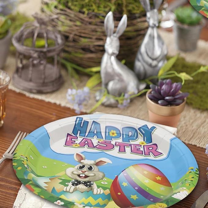 Easter Heavy Duty Paper Plates Bunny Disposable 9 inch Dinner Plates for Easter Party Decorations and Supplies (50 count)
