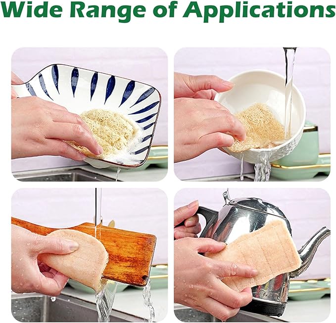 Loofah Scrubber Dishwashing Sponges, Organic Luffa Dish Scrubber, Wash Dishes Without Grease, Kitchen Degreaser Dish Cloth, Water Without Shedding Lint Scouring Pad for Kitchen - 6Pcs 3.15 × 4.7 in