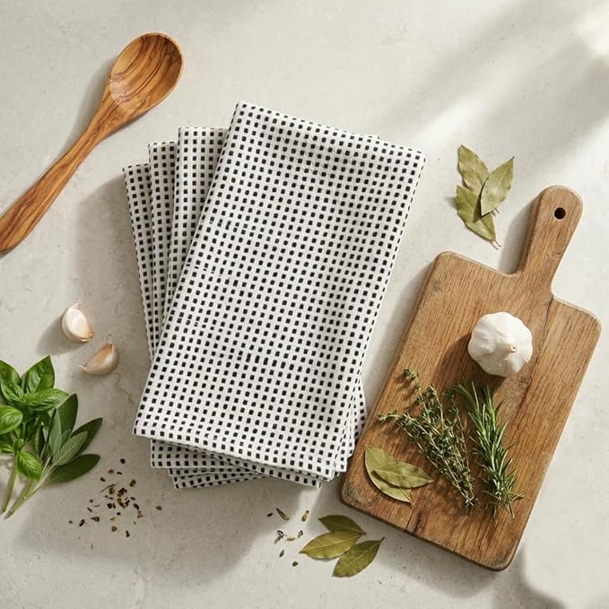Urban Villa Christmas Dot Check Kitchen Towels Set of 6 20X30 Inches 100% Cotton Highly Absorbent Kitchen Towels Premium Quality Ultra Soft Mitered Corners Towels Grey/White