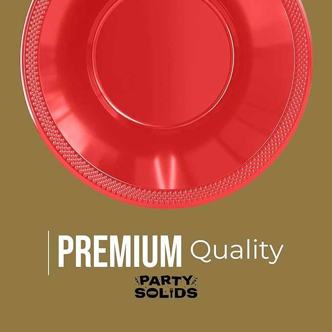 Party Solids 12 Oz Red Plastic Bowls Disposable Bowls for Hot Food Soup 50 Pcs - For Soup, Salad, Cereal, Desserts & Party Supplies