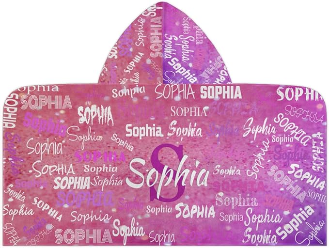 Custom Name Kids Hooded Bath Beach Towel Girls Boys, Swim Pool Cover Up Absorbent 50in x 24in, One Size, Wrap Bath Towels Beach Poncho, Pink Glitters Effect Print