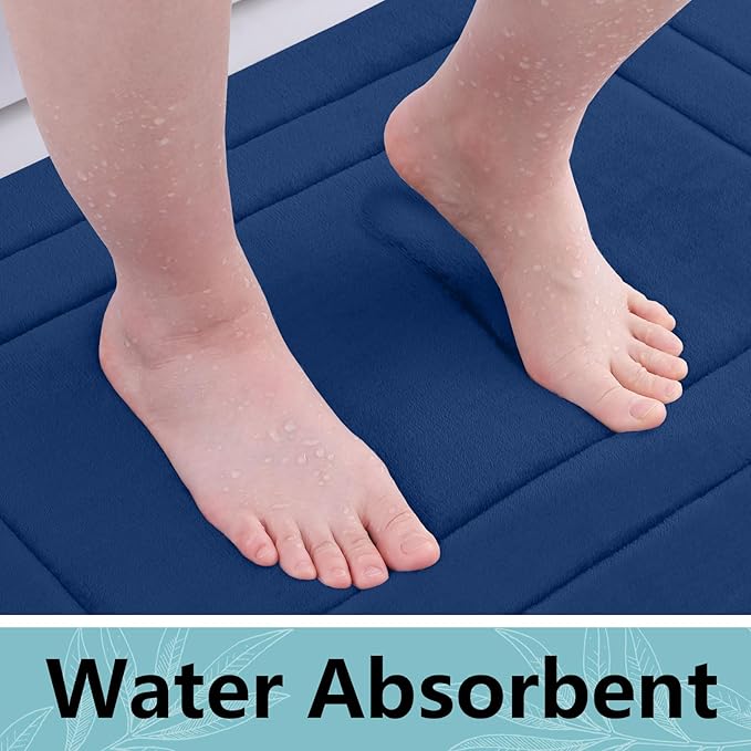 Arotive Memory Foam Bathroom Rug Mat 24x16, Ultra Soft and Absorbent Bath Mat, Machine Wash Dry, Comfortable Bath Rug Carpet for Bathroom Floor, Tub and Shower, Navy