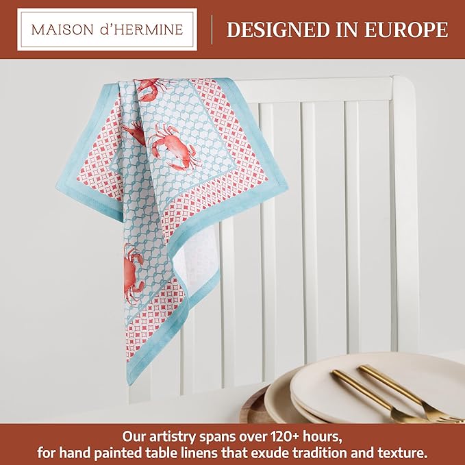 Maison d' Hermine 100% Cotton Cloth Napkins Set of 4 Everyday Reusable Square Napkins Cloth Washable Dinner Party Wedding Restaurant Hotel Kitchen Spring Summer (Lobster Love, 18" x 18")