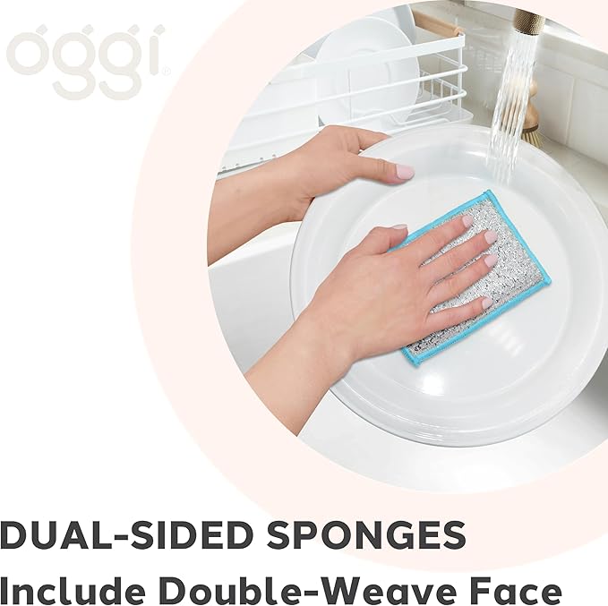 OGGI Bambou Odor-Free Scrubbing Sponges - Natural Scrub Sponges for Dishes, 91% Bamboo-Derived Rayon Cellulose Fiber, Reusable, Absorbent, Durable Scrubbers, Non-Scratch, Washable - 3 pcs, 7x4