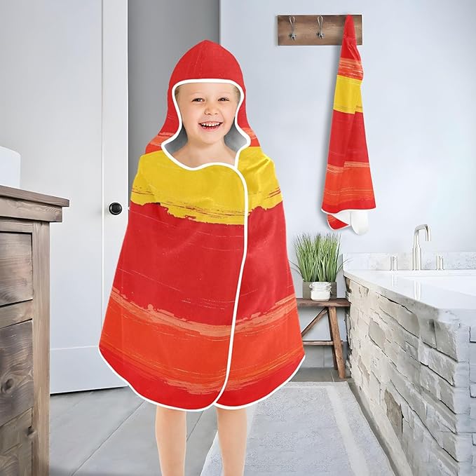 SUABO Kids' Bath Towels Rainbow Brushstroke Pattern Hooded Towels for Boys Girls,Toddler Towels Multi-Purpose for Beach,Pool and Bathroom,23.5" x 50", Soft and Highly Absorbent