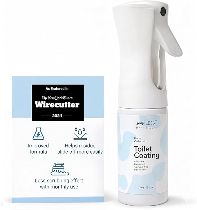 spotLESS MATERIALS Toilet Coating Spray for Ceramic & Porcelain Bowls, Liquid Surface Coating Designed for Easier Routine Cleaning, Helps with Toilet Rings and Daily Buildup, PFAS-Free, 5 oz
