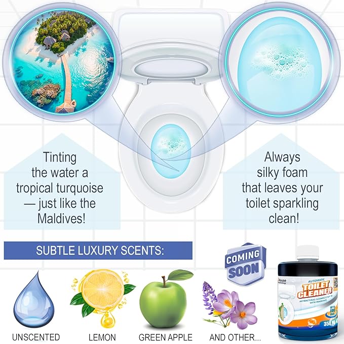 eHouse Automatic Toilet Cleaner with Refill — Flush-Activated Toilet Bowl Cleaner, Household Cleaning Solution - Toilet Cleaners for Hard Water, Removes Rust & Limescale, Fresh Lemon Scent.