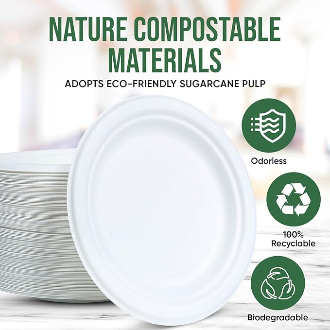 TaidMiao 7-Inch White Paper Plates 100 Pack - 100% Compostable Dessert Plates | Leakproof Disposable Plates for Party, Microwave Safe & Oil Resistant, Eco-Friendly Small Dinnerware (100 Count)