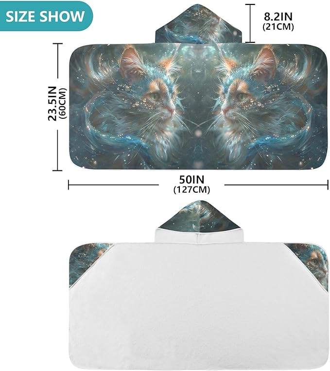 Hooded Towel for Kids Calico Cat with Diamonds on Face Beach Wrap Bath Towels 50x23.5in