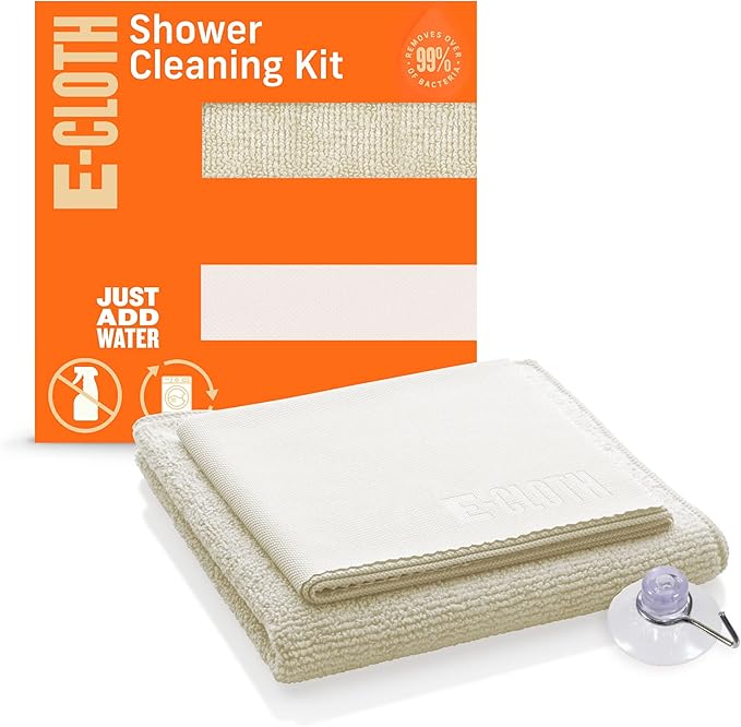 E-Cloth Microfiber Cleaning Cloth Glass Cleaner Kit & Microfiber Cleaning Cloth Shower Kit - Microfiber Cloths for Cleaning Bathrooms - Washable, Reuseable Cleaning Cloths