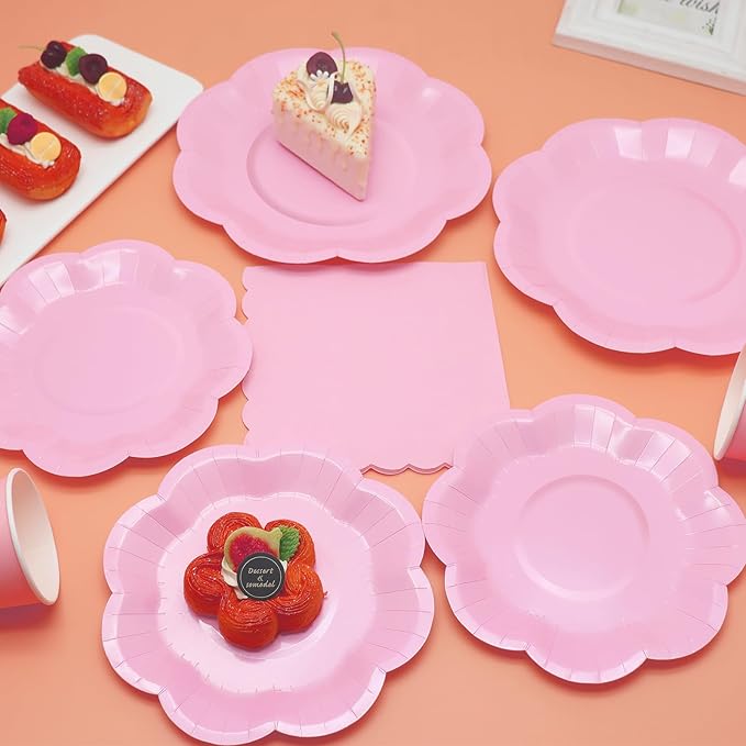 350PCS Light Pink Paper Plates and Napkins Set with Utensils Serve 50 Guests,Pink Party Decorations for Baby Shower Graduation Valentines Day Party Supplies