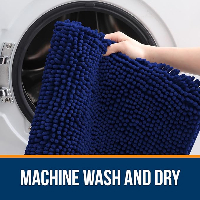 OLANLY Large Bathroom Rugs 47x32, Extra Soft Absorbent Chenille Bath Rugs, Rubber Backing Quick Dry, Machine Washable Bath Mats for Bathroom Floor, Tub and Shower, Home Decor Accessories, Navy