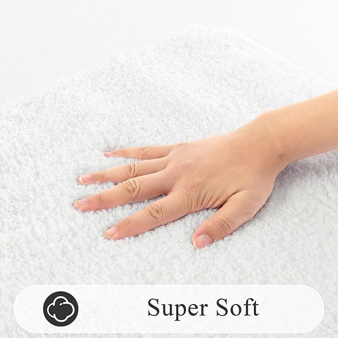SHACOS White Bathroom Rugs 5 Piece Set - Non Slip Absorbent Washable Bath Mats with U-Shaped Toilet Rug & Lid Cover, Soft Microfiber Bath Rugs for Bathroom