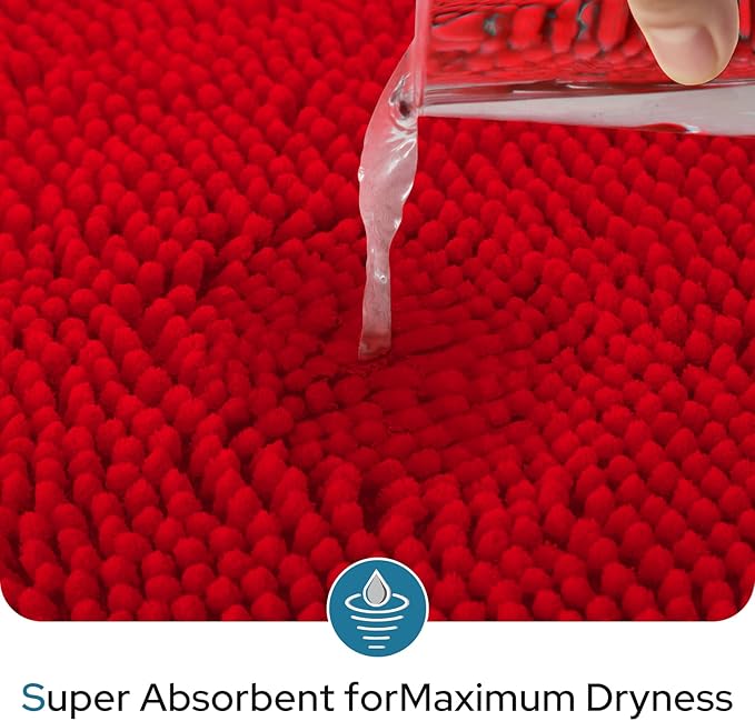BYSURE Red Bathroom Rugs Sets 3 Piece with Toilet Lid Cover Non Slip Extra Absorbent Plush Chenille Soft Washable Bath Mats