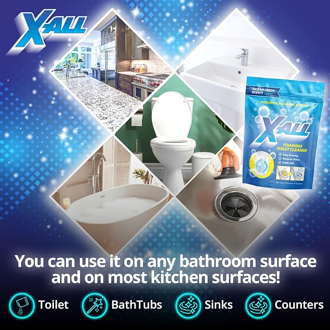 X-ALL Foaming Toilet Cleaner, Self-Activating Powder for Deep Cleaning, Fights Stains, Limescale and Mineral-Buildup (2)