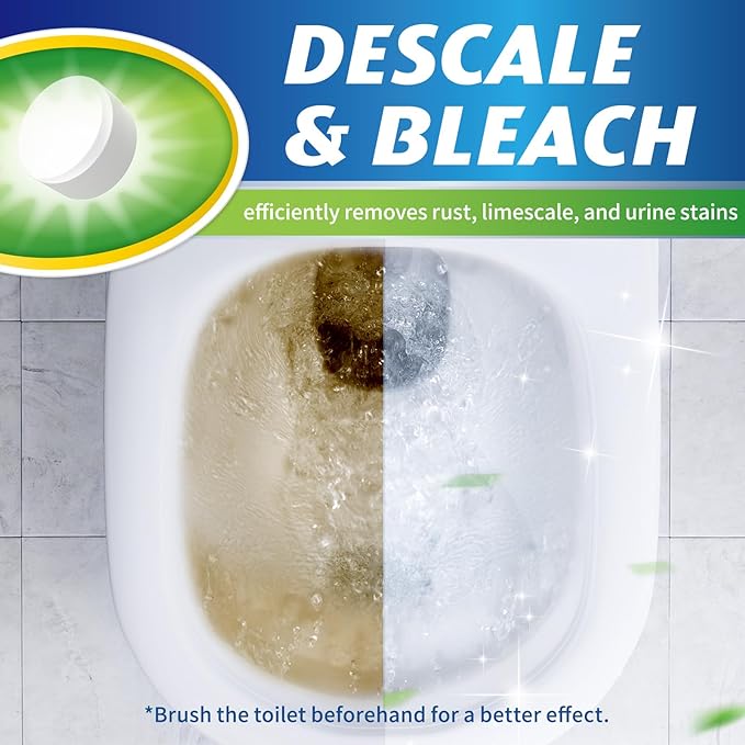 Ksend Toilet Bowl Cleaner Tablets - 60 PCS Automatic Bleach Toilet Cleaner Tablets, Slow-Releasing Deodorizing & Descaling, Powerful Bathroom Tank Cleaner