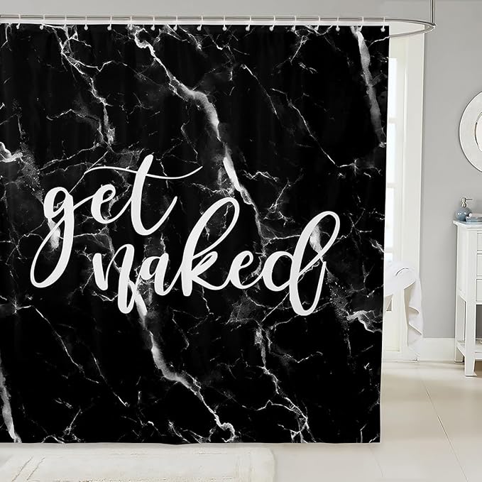 Feelyou Black White Marble Shower Curtain for Kids Boys Girls Women Men Get Naked Bath Curtain Funny Quote Bathroom Curtains Room Decor Simple Modern Abstract Waterproof Fabric with Hooks 72x78 Inch