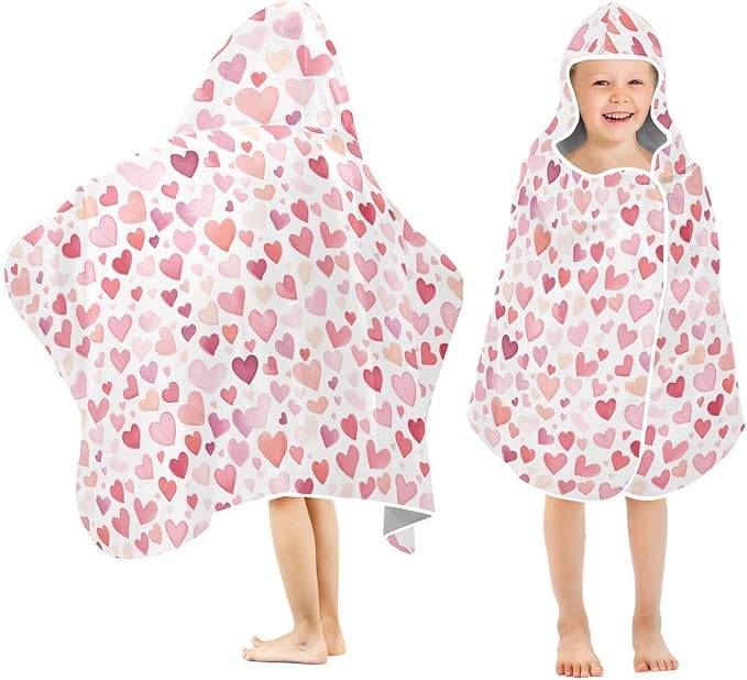 Kids Hooded Towels Hearts Valentine Swimming Beach Towel 23.5" x 50" Bath Towel for Boys Girls 21216498