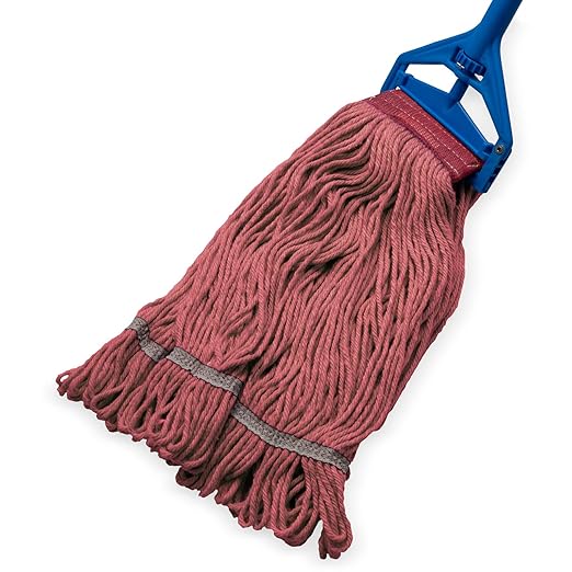 SPARTA Flo-Pac Cotton Mop Head, Loop-Ended, Wide Band with 5" Red Band for Organized Cleaning, Large, Red