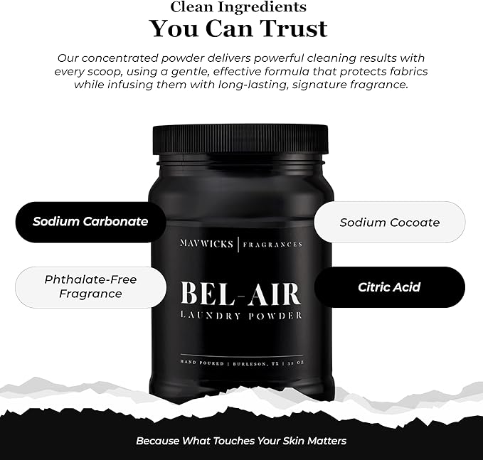 Mavwicks - Luxury Laundry Detergent Powder (Bel-Aire) 32 Oz – Concentrated for Tough Stains and Odors, For All Washing machine types – Gentle on Fabrics