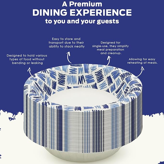 PAMI Blue Paper Bowls 20 Oz Heavy Duty for Soup, Pack of 50 Disposable Microwave Safe Bowls, Oil, Water and Cut Resistant Recyclable Dinnerware