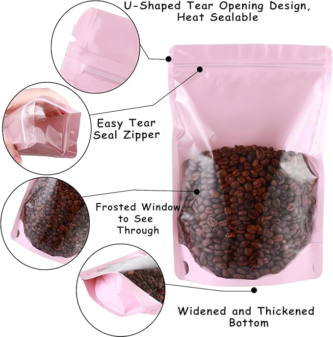 150 Pcs Mylar Bags for Food Storage, 6x9 Mylar Bag with Window Stand Up, Bulk Holographic Resealable Bags Smell Proof Bag Food Packaging for Small Business Freeze Dried Candy Jewelry Foil Packaging
