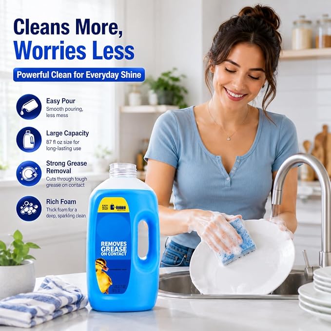 Dishwashing Liquid Refill Jug, Scent Dish Soap, Large 87 fl oz Kitchen Cleaning Liquid with Easy Pour Bottle Design