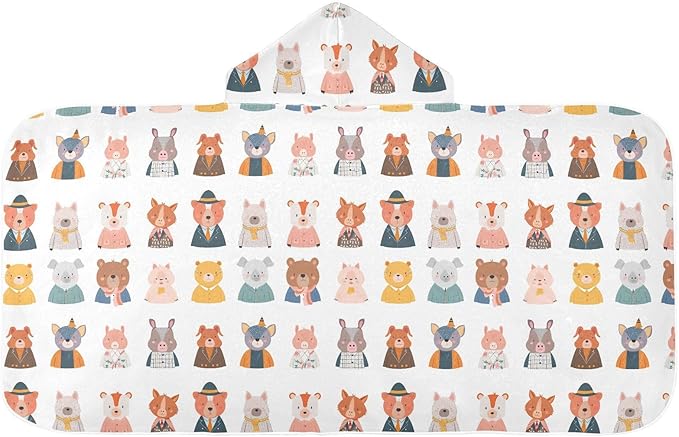 Kids Beach Towel Cute Animal Face Charming Boys Hooded Beach Towel Lightweight Toddler Bath Towel