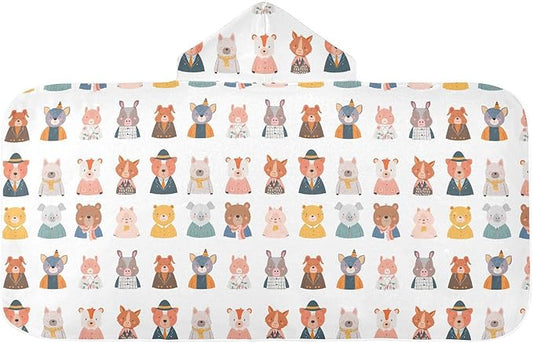 Kids Beach Towel Cute Animal Face Charming Boys Hooded Beach Towel Lightweight Toddler Bath Towel