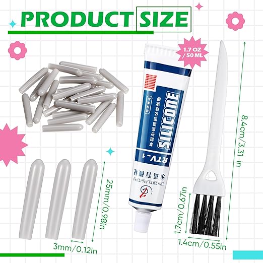 Baderke 1 Bottle 1.7 oz Dishwasher Rack Coating/Glue with 25 Gray Caps and 1 Brush Dishwasher Rack Repair Coating