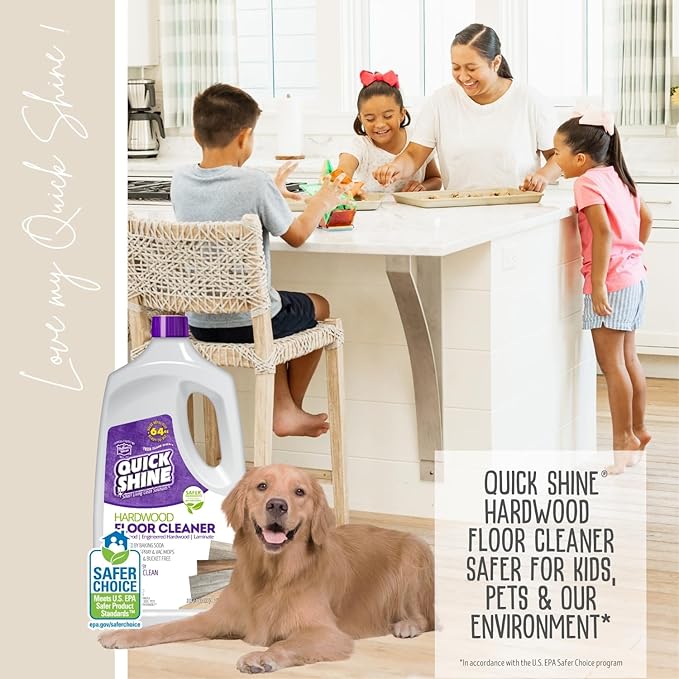 Quick Shine Hardwood Floor Cleaner 64oz | Use in Spray & Vac Mops | Removes Dirt & Scuff Marks | Ready-to-Use, Streak Free, No Rinse | Safer Choice Cleaner |Perfect for Gentle and Effective Cleaning