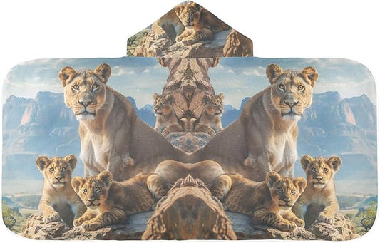 Hooded Towel for Kids Lion Family in Natural Habitat Beach Wrap Bath Towels 50x23.5in