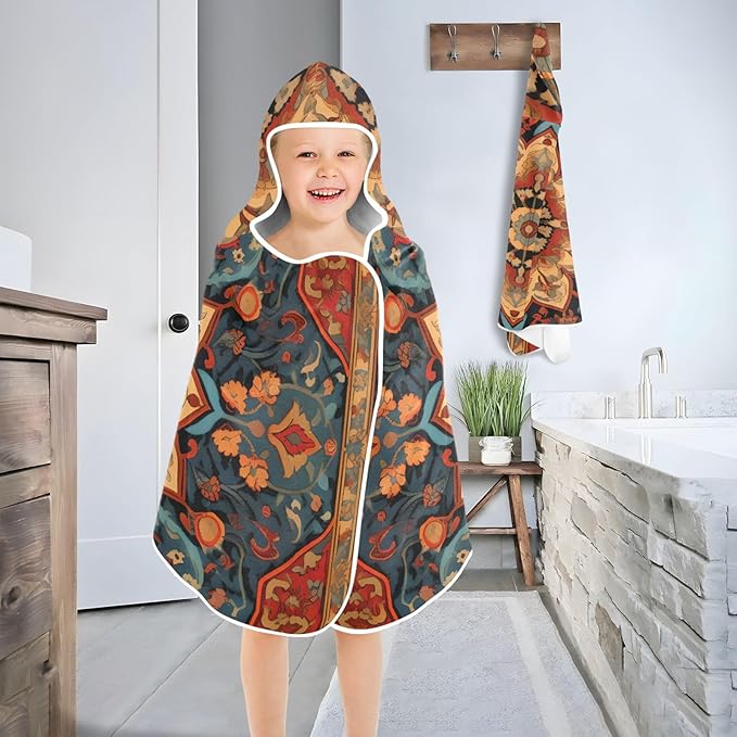 Hooded Towel for Kids Tribe Floral Beach Wrap Bath Towels 50x23.5in